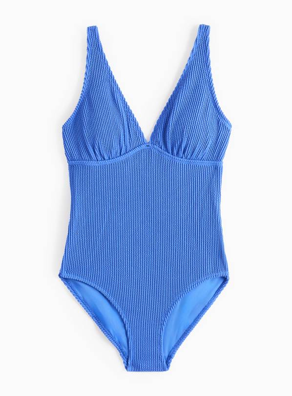 Blue Textured Plunge Swimsuit 12